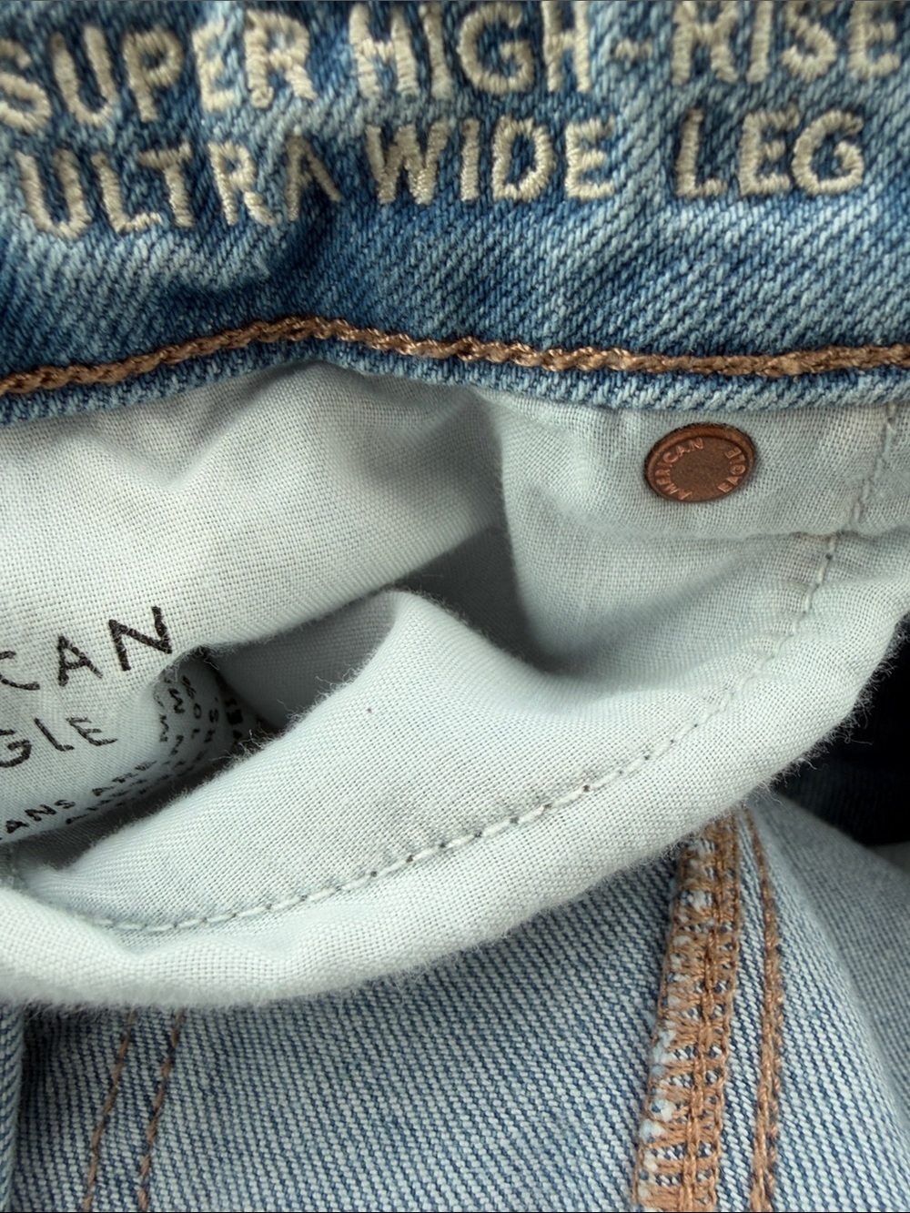 American Eagle Outfitters Light Blue super high rise ultra Wide Leg Jeans 14 - Picture 3 of 6